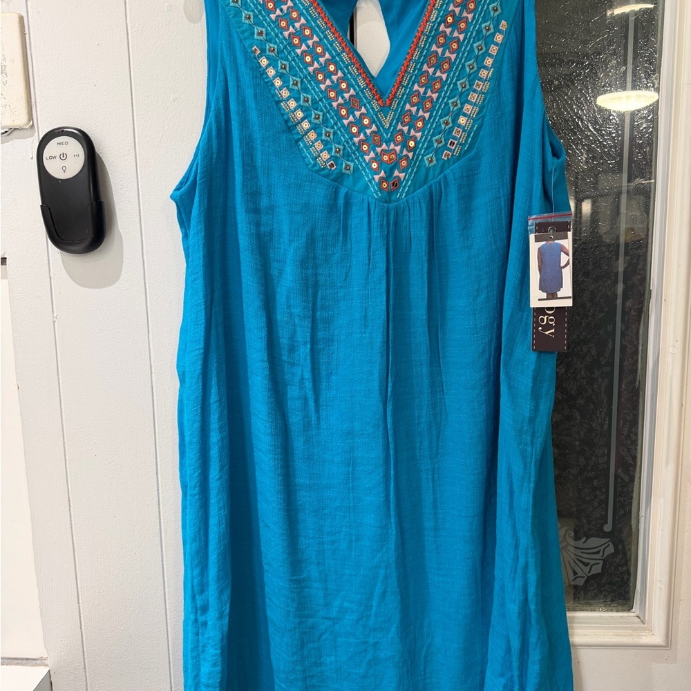 Luxology Turquoise Dress with Colorful Embroidery